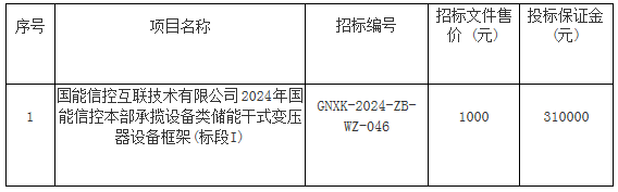 招标 | 国能信控2024年储能干式变压器设备框架招标