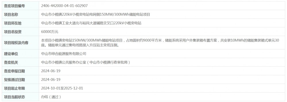 总投资6亿元！广东省中山市小榄镇220kV小榄变电站电网侧150MW/300MW