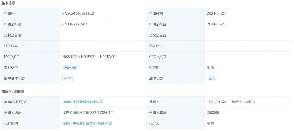 时代星云申请公布一项发明专利：“一种储能架构下扩容电池的运行方法及终端”