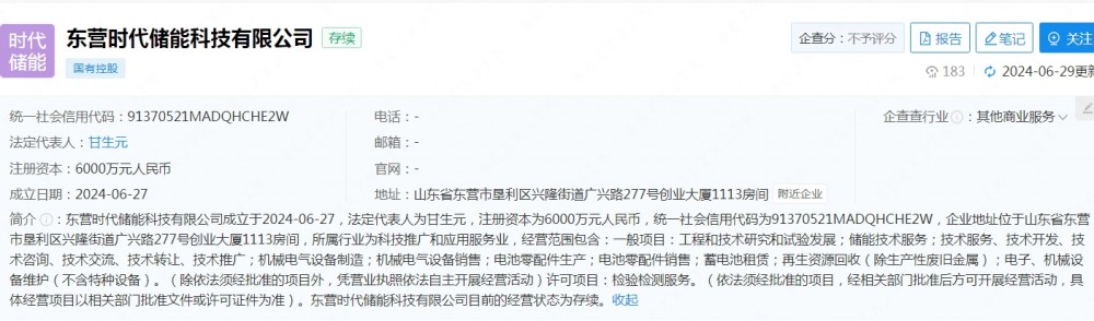 宁德时代等成立储能科技新公司