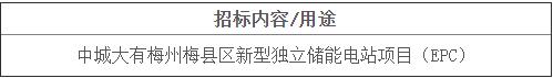 招标 | 1.272元/Wh！中城大有广东梅州200MW/400MWh独立储能电