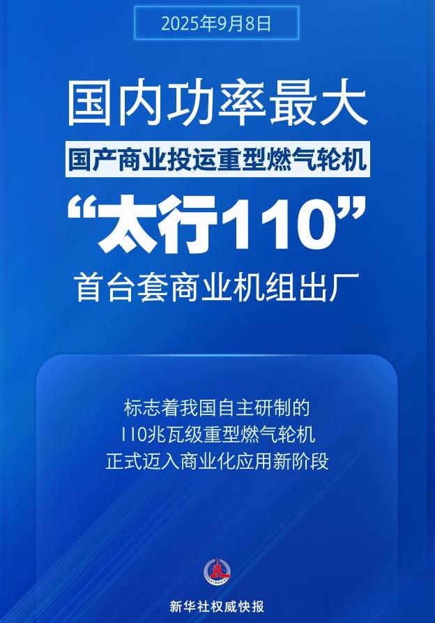 国内功率最大国产商业投运重型燃气轮机！“太行110”首台套商业机组出厂
