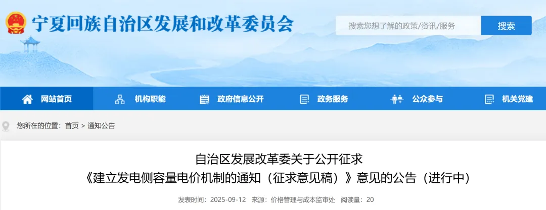 2025年100元/千瓦·年、2026年165元/kW·年！宁夏储能容量电价标准