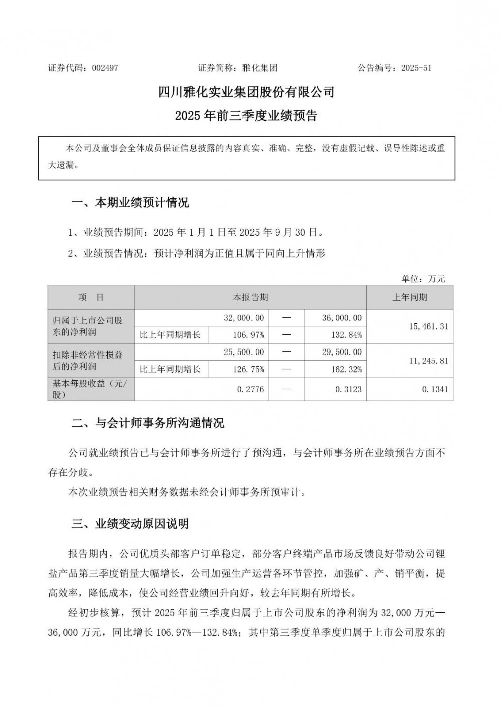 锂盐产品销量大幅增长！雅化集团第三季度净利润同比预增251.37%至327.66